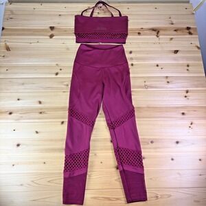 Better Bodies Top and Legging Set Womens Small Red Waverly Mesh Leggings and Bra